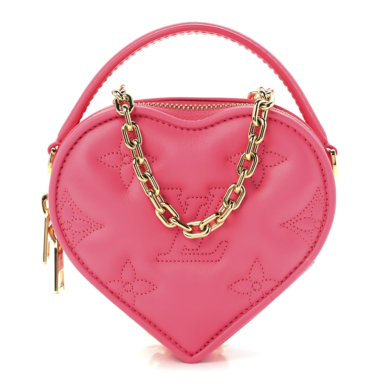 Louis Vuitton Calfskin Embroidered Monogram Pop My Heart Bag Pouch Dragon Fruit Pink 1 of 10
