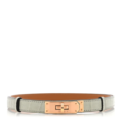 Hermes Matte Alligator Kelly Belt Gris Neve 1 of 4