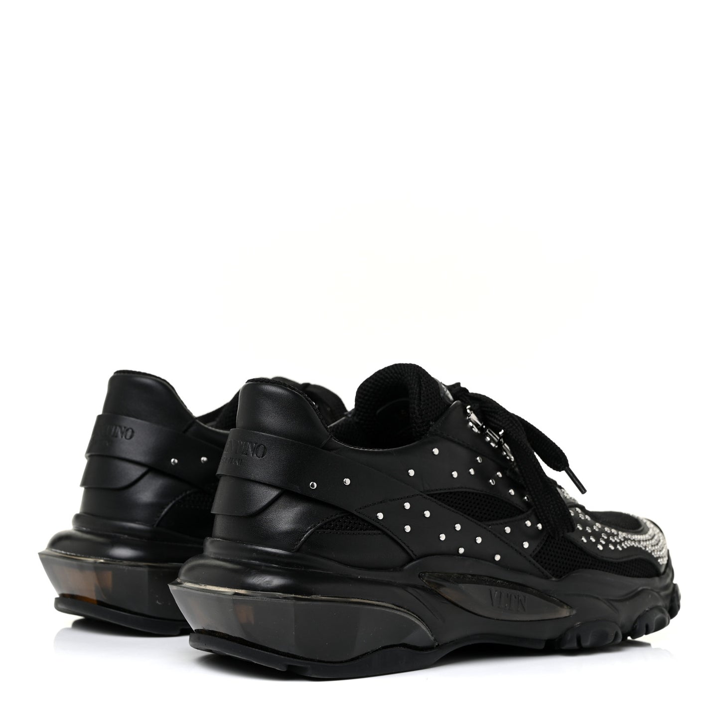 Calfskin Studded Womens Bounce Sneakers 36.5 Black