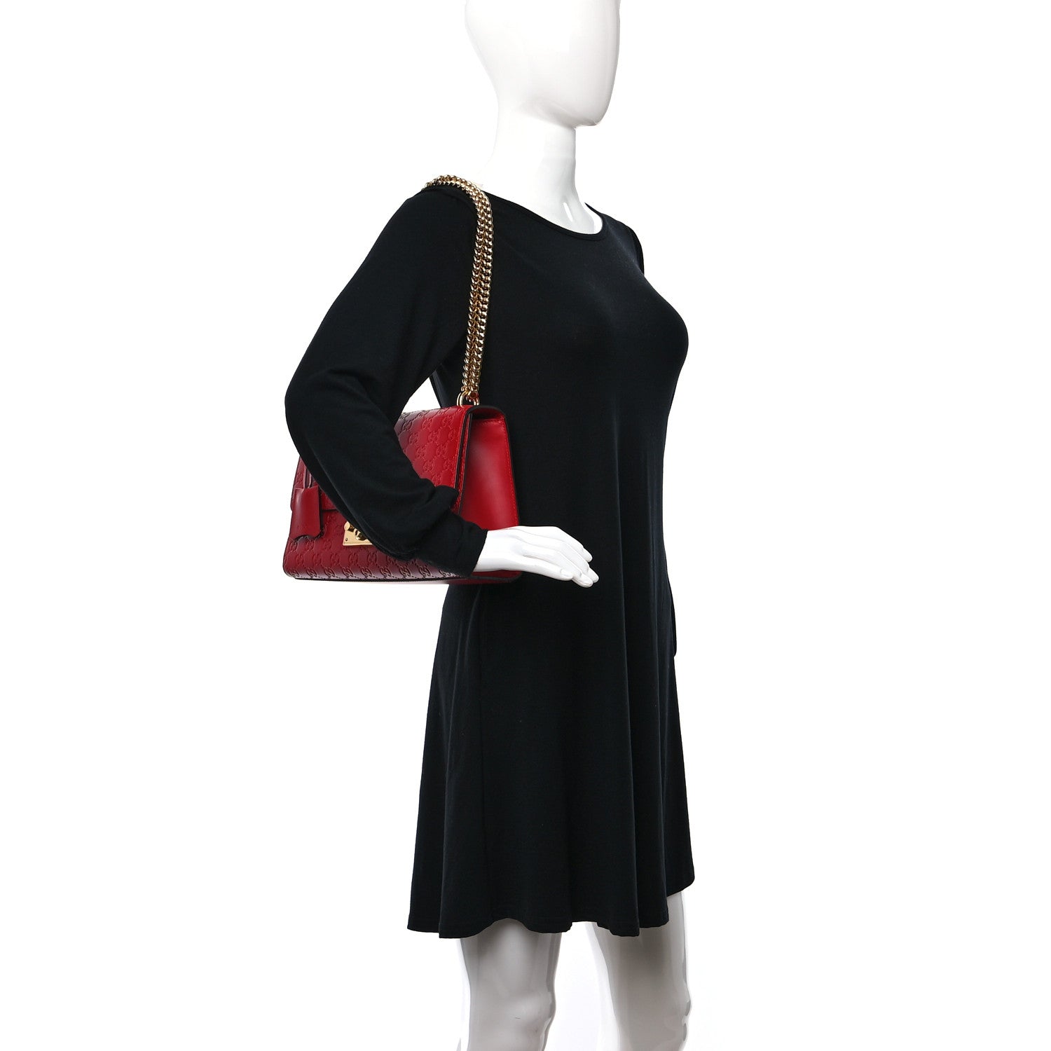 Gucci Guccissima Medium Padlock Shoulder Bag Hibiscus Red 2 of 9