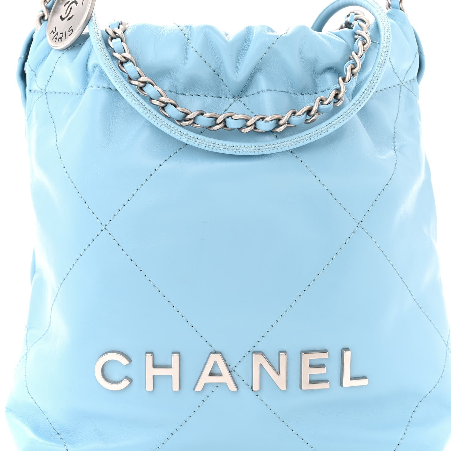 Chanel Shiny Calfskin Quilted Mini 22 Light Blue 8 of 10