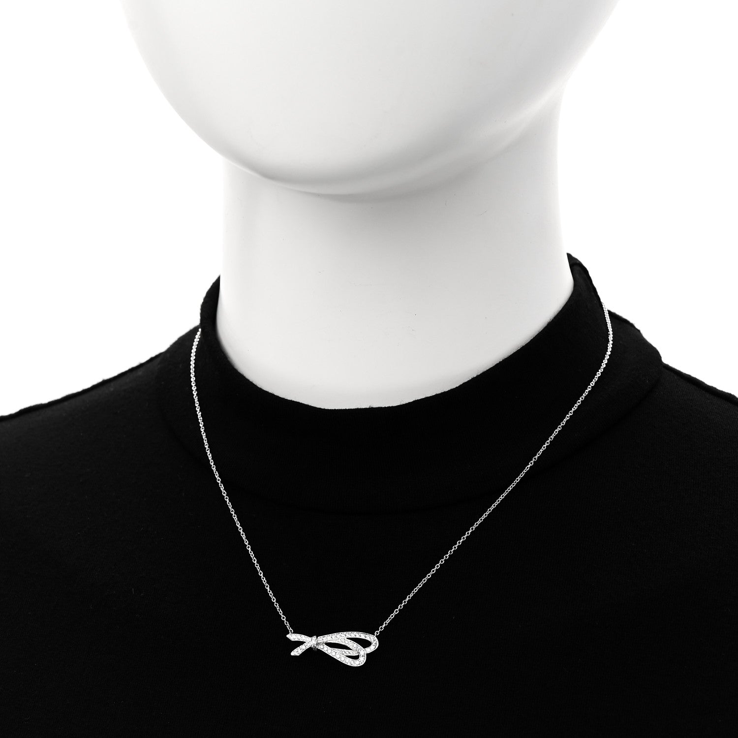 Tiffany 18K White Gold Diamond Bow Pave Pendant Necklace 2 of 6