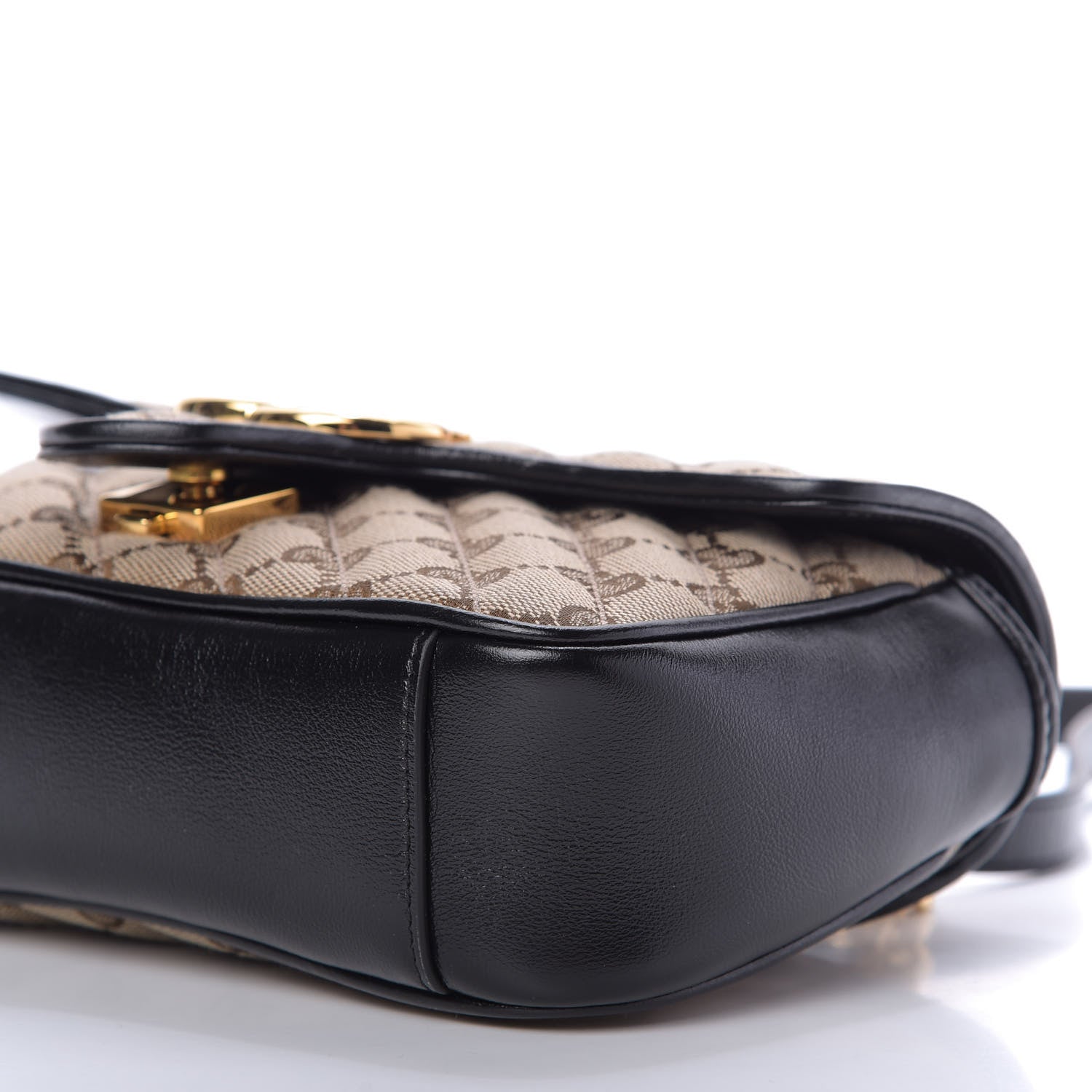 Gucci Monogram Matelasse Diagonal Mini GG Marmont Shoulder Bag Beige Black 7 of 9