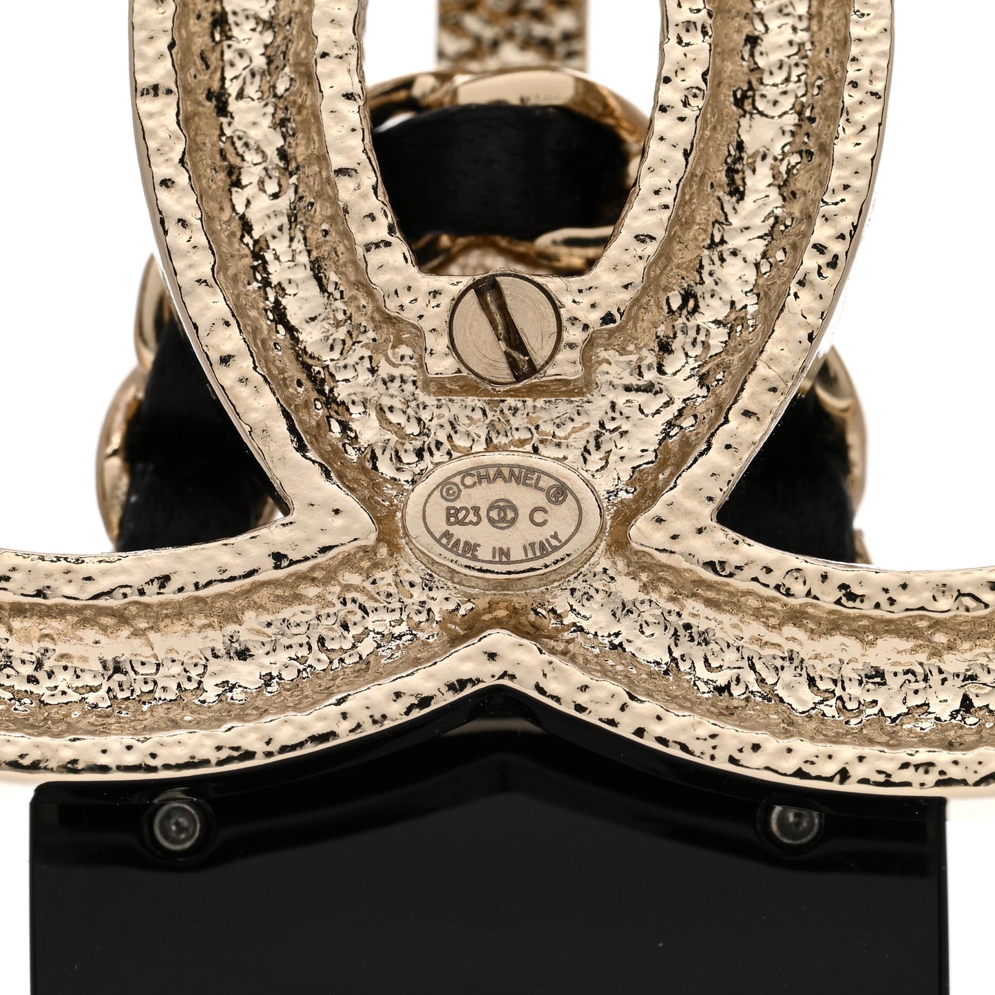 Crystal Resin CC Flap Bag Brooch Gold Black