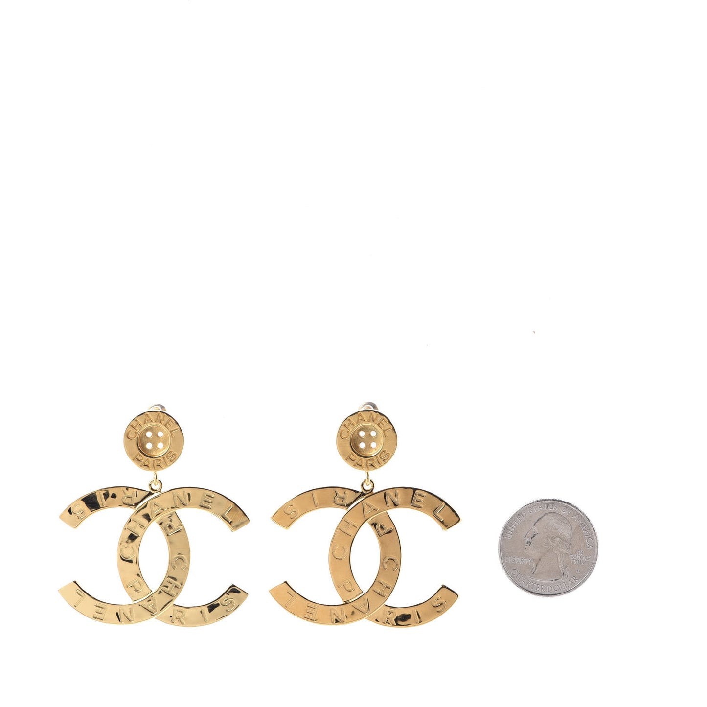 Metal Large Paris Button Earrings Gold