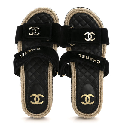 Chanel Velvet Elastic Flat Mules 39 Black 2 of 10
