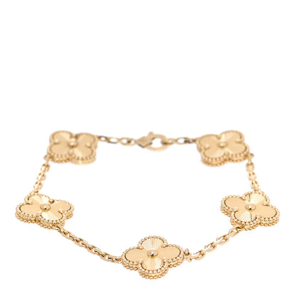 Van Cleef & Arpels 18K Yellow Gold 5 Motifs Guilloche Vintage Alhambra Bracelet 1 of 8