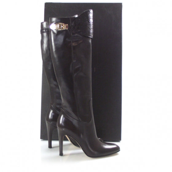 Gucci Leather Knee High Boots 37 Chocolate 4 of 9