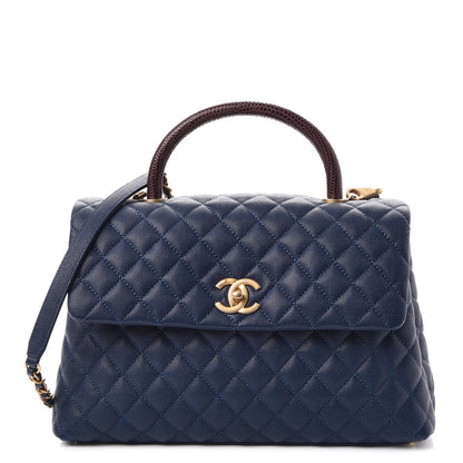 Chanel Caviar Lizard Quilted Medium Coco Handle Flap Navy 1 of 9