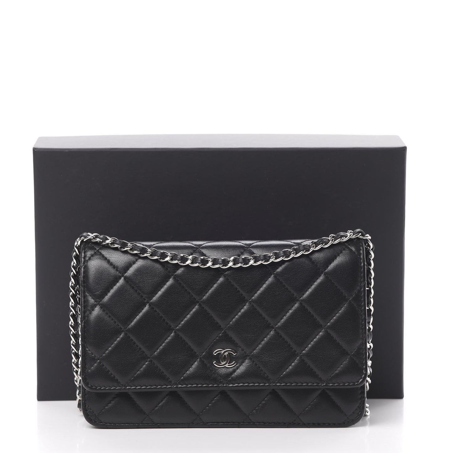 Lambskin Quilted Wallet On Chain WOC Black