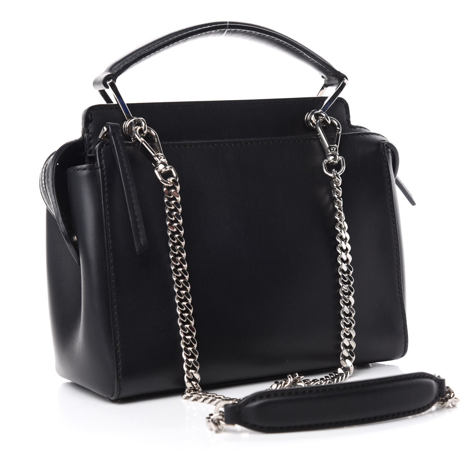 Fendi Vitello Baltico Shiny Nappa Lace Up Floral Small Dotcom Click Chain Satchel Black 3 of 12