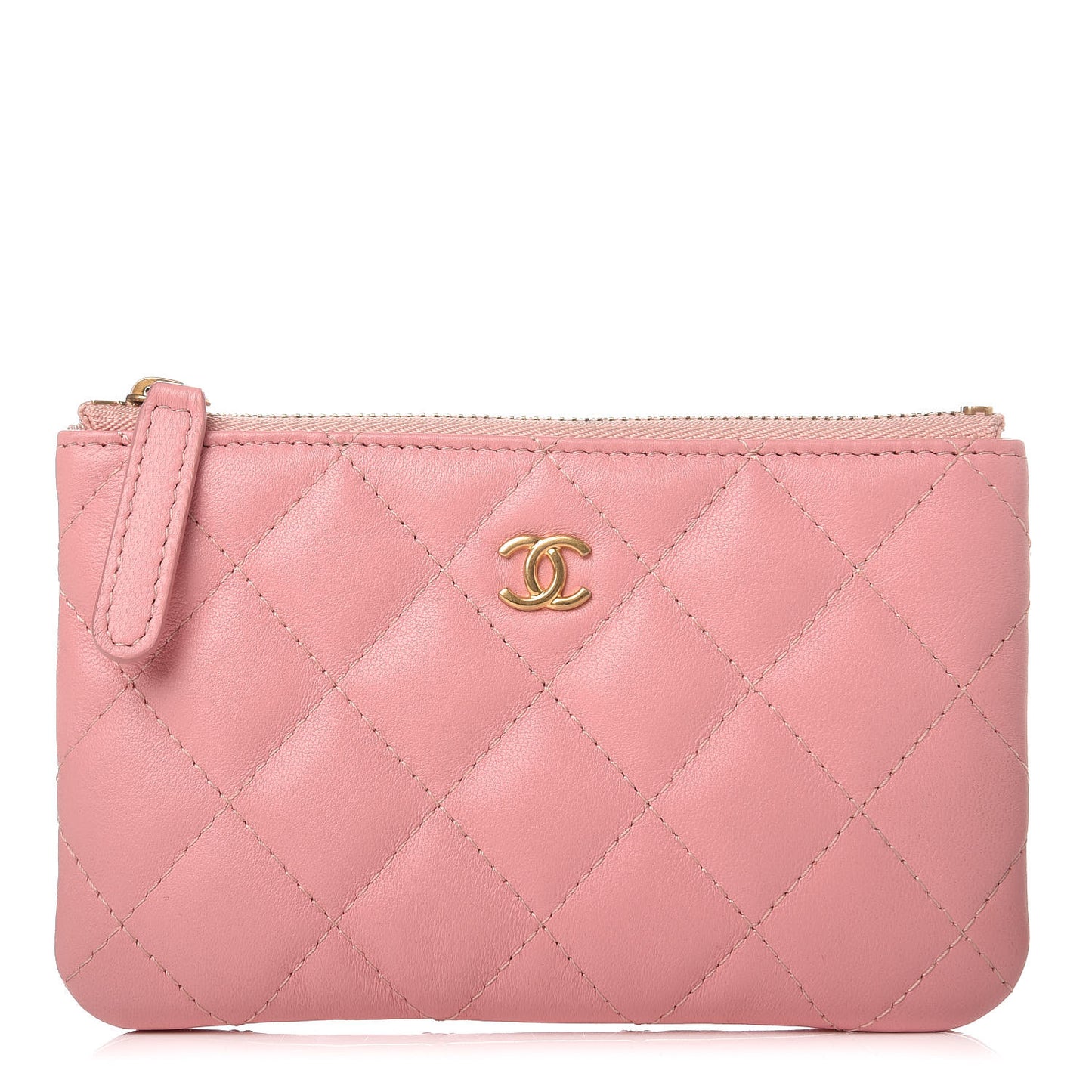 Lambskin Quilted Small Cosmetic Case Pink