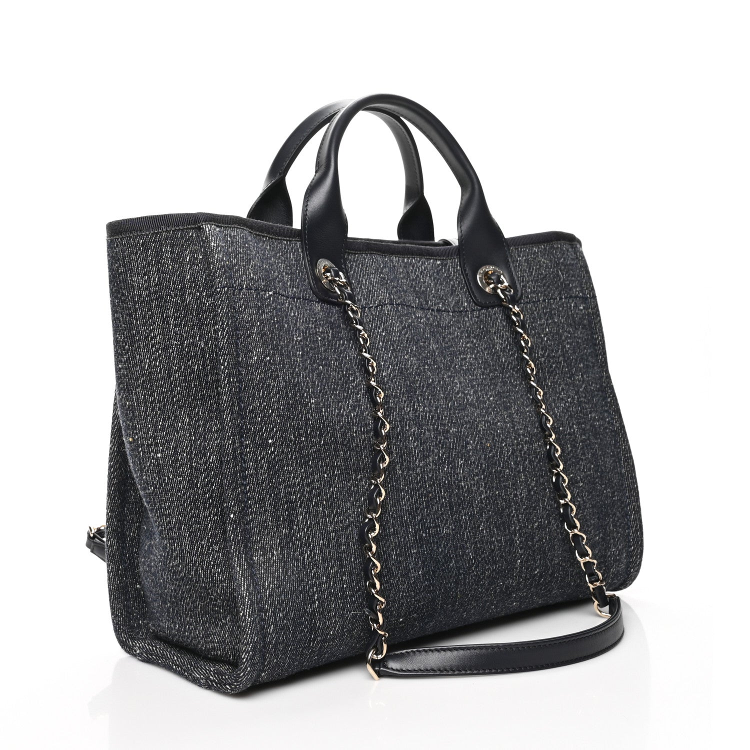 Chanel Denim Small Deauville Tote Dark Blue White 4 of 11