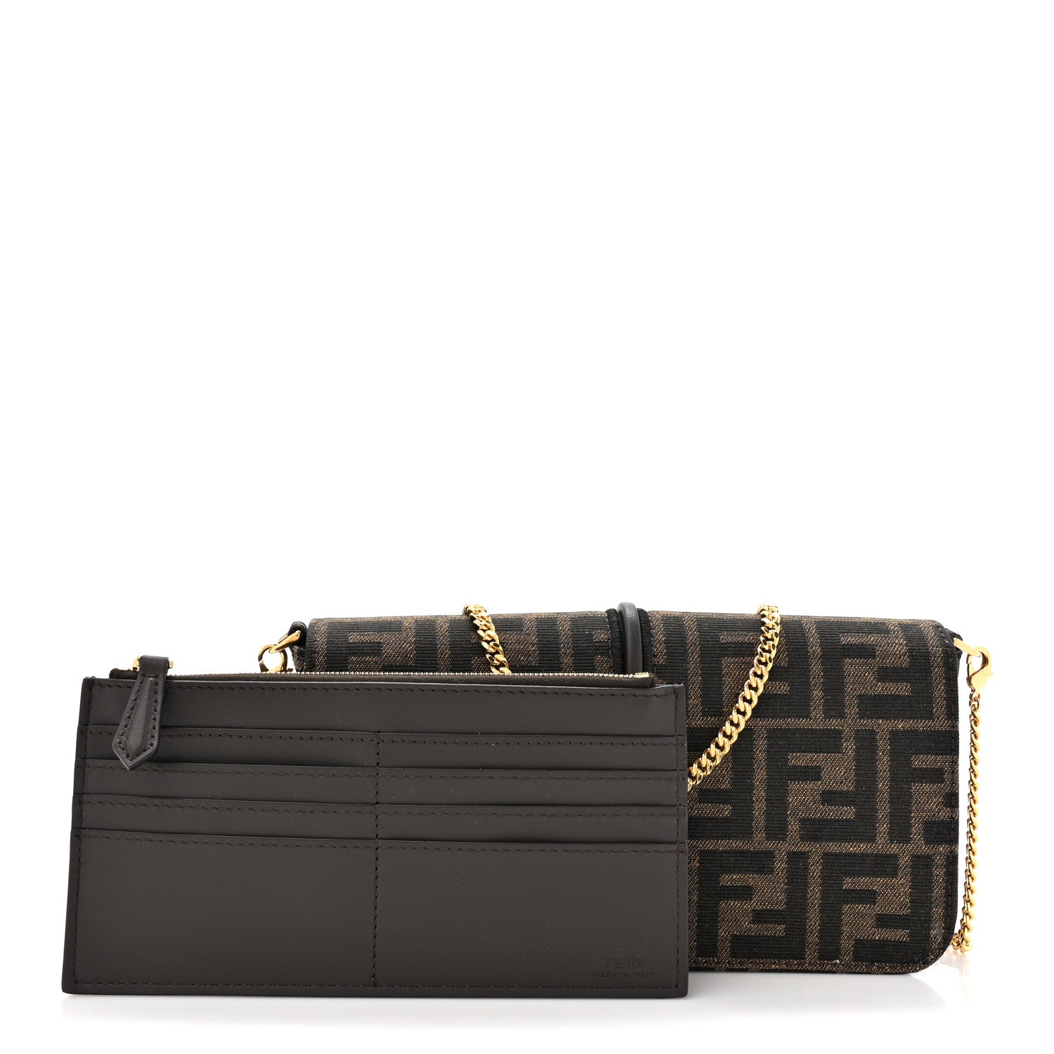 Fendi Fabric Jacquard Vitello Grace FF 1974 Fendigraphy Wallet On Chain Tobacco Moro Ebano 3 of 14