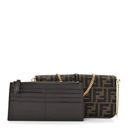 Fendi Fabric Jacquard Vitello Grace FF 1974 Fendigraphy Wallet On Chain Tobacco Moro Ebano 3 of 14