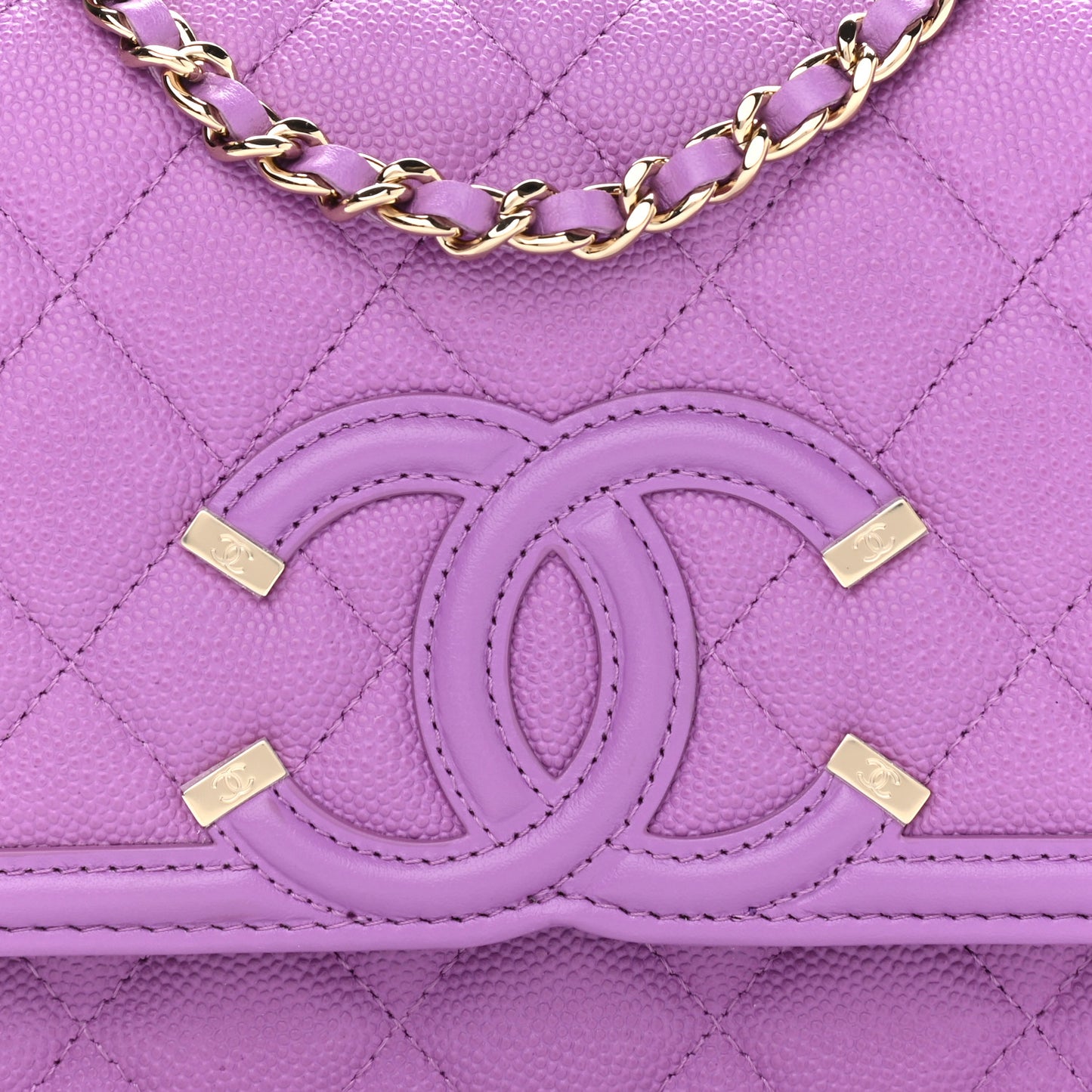 Caviar Quilted CC Filigree Wallet On Chain WOC Purple
