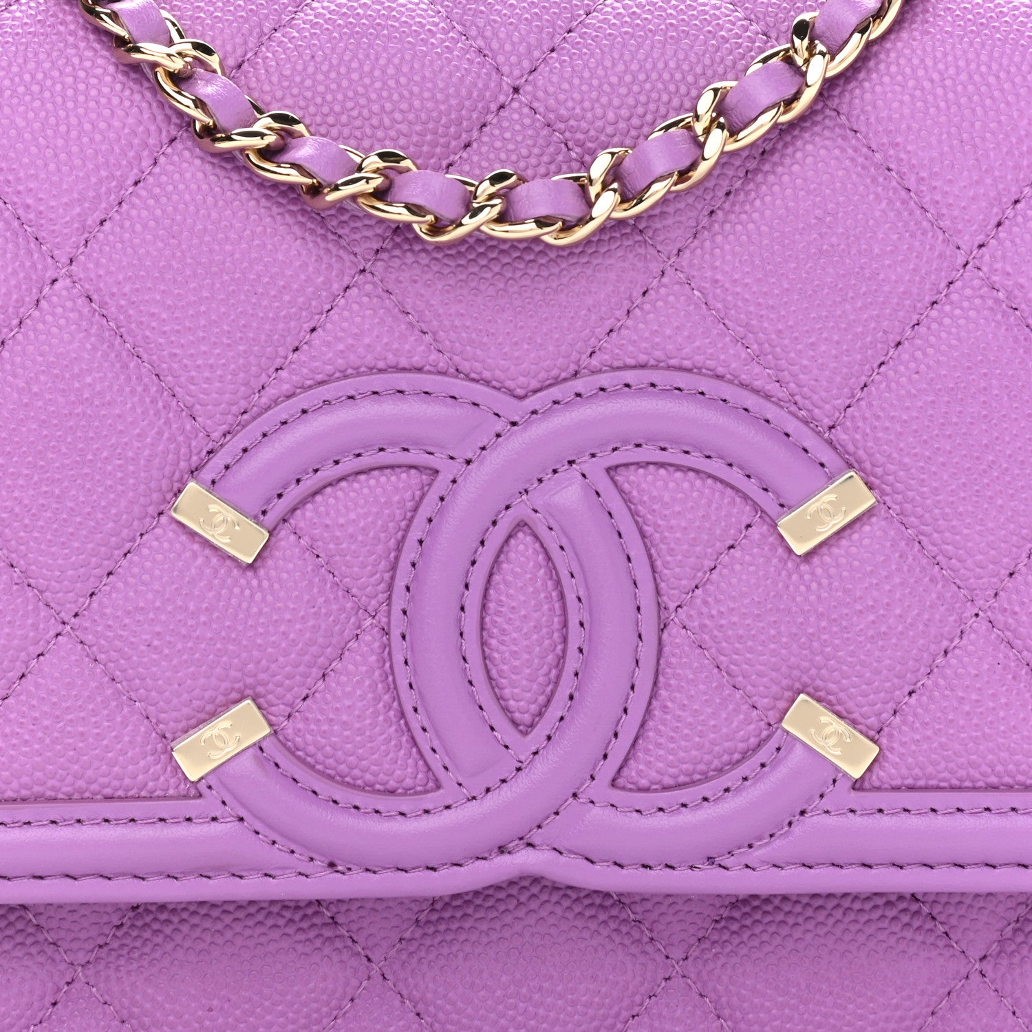 Chanel Caviar Quilted CC Filigree Wallet On Chain WOC Purple 11 of 12