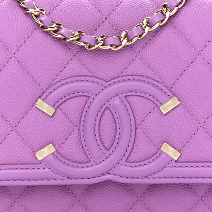 Chanel Caviar Quilted CC Filigree Wallet On Chain WOC Purple 11 of 12