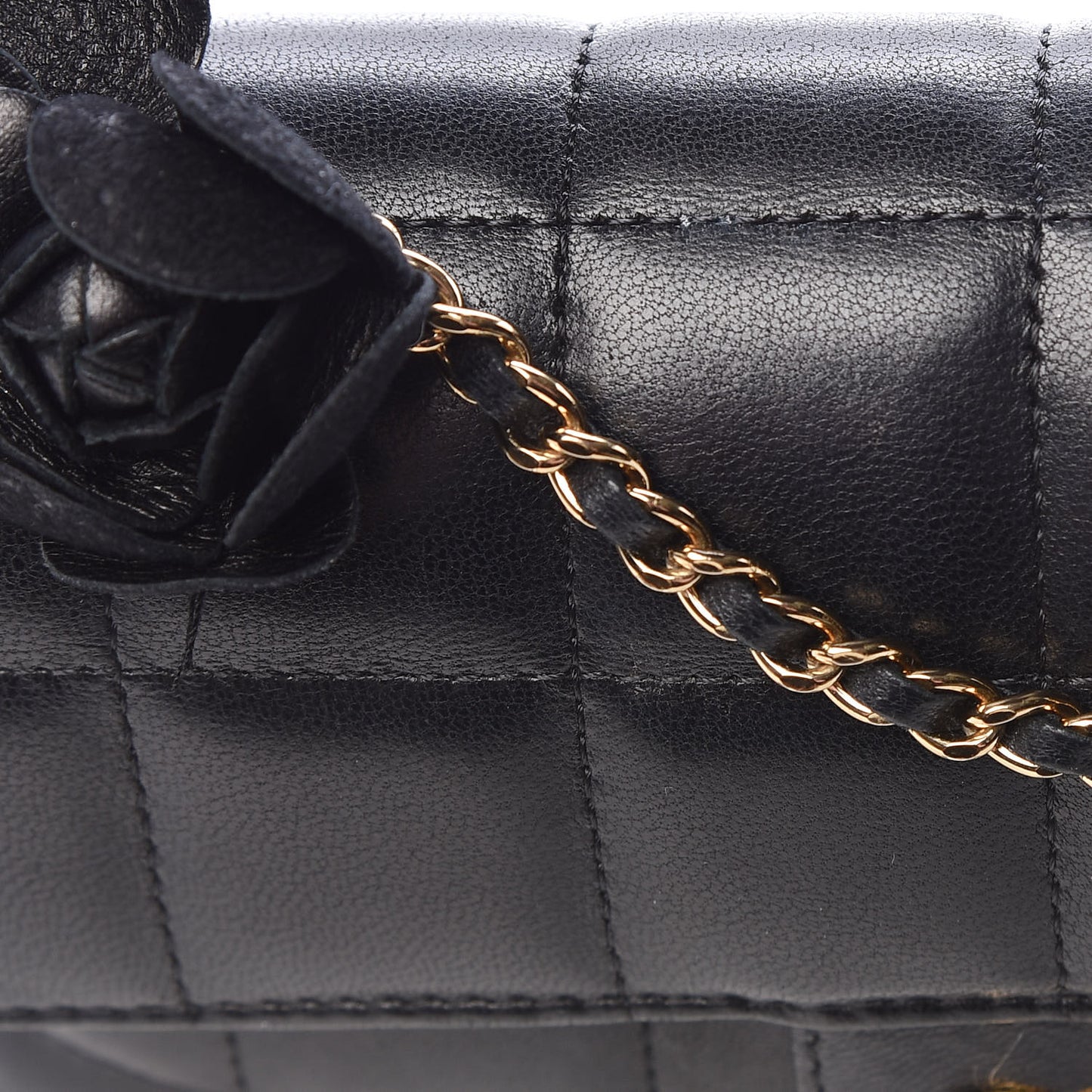 Lambskin Quilted Mini Chocolate Bar Camellia Flap Black