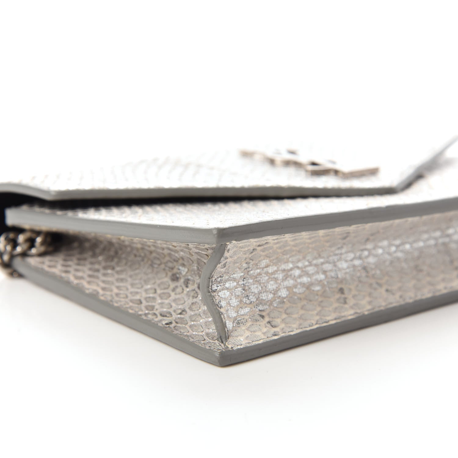 Saint Laurent Ayers Snakeskin Monogram Envelope Chain Wallet Silver Black 6 of 11