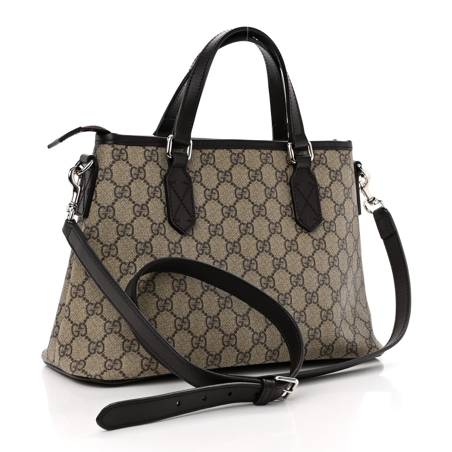 GG Supreme Monogram Small Zippered Tote Dark Brown
