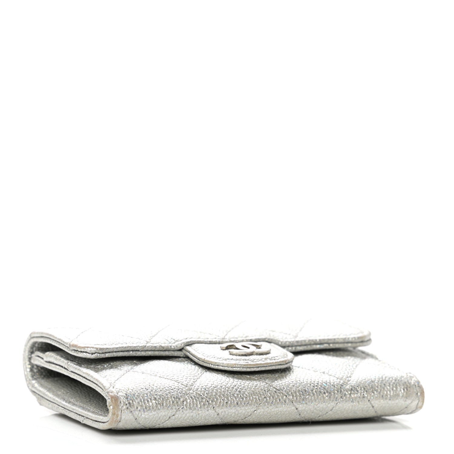 Chanel Glittered Metallic Caviar Quilted Flap Card Holder Wallet Silver 5 of 10