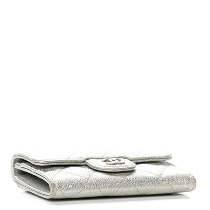 Chanel Glittered Metallic Caviar Quilted Flap Card Holder Wallet Silver 5 of 10