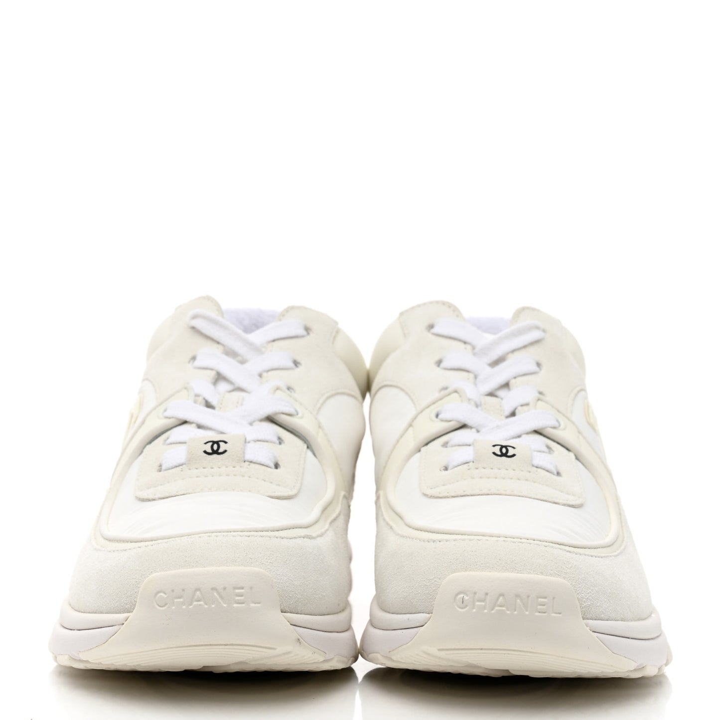 Suede Calfskin Fabric CC Sneakers 37.5 White