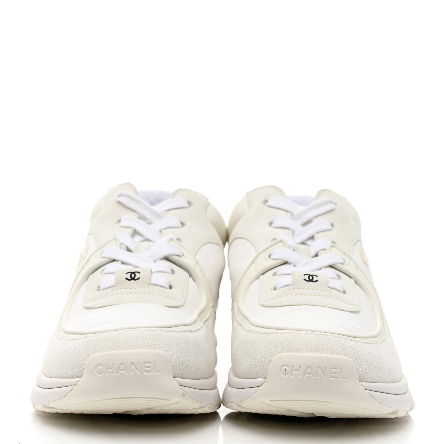 Chanel Suede Calfskin Fabric CC Sneakers 37.5 White 2 of 9