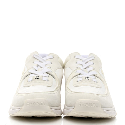 Chanel Suede Calfskin Fabric CC Sneakers 37.5 White 2 of 9