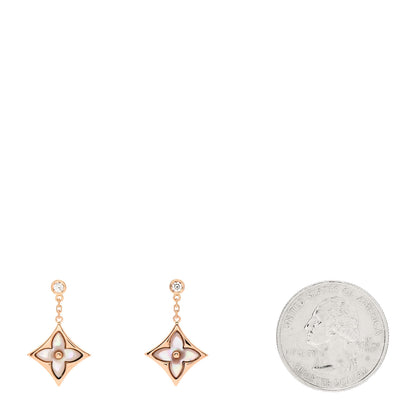 Louis Vuitton 18K Pink Gold Diamond Pink Mother of Pearl Color Blossom BB Star Earrings 2 of 5