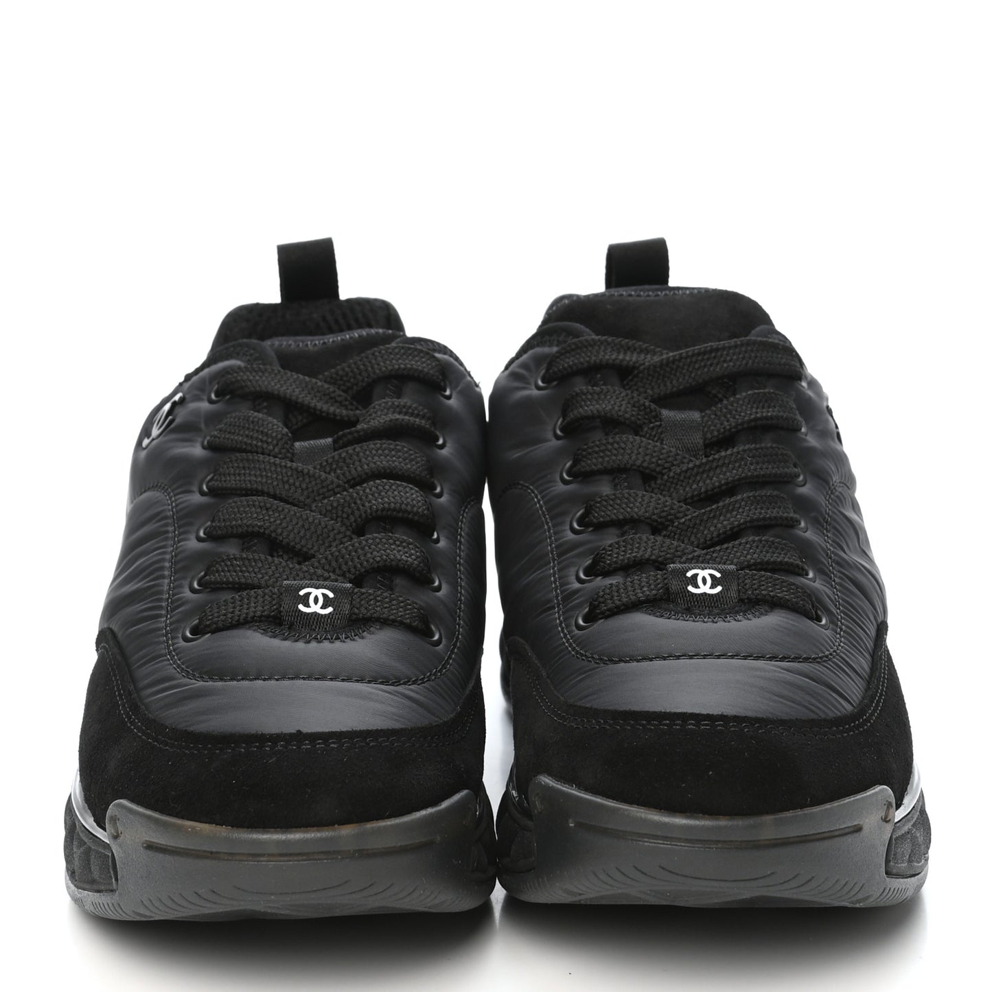 Nylon Suede Calfskin CC Sneakers 38.5 Black