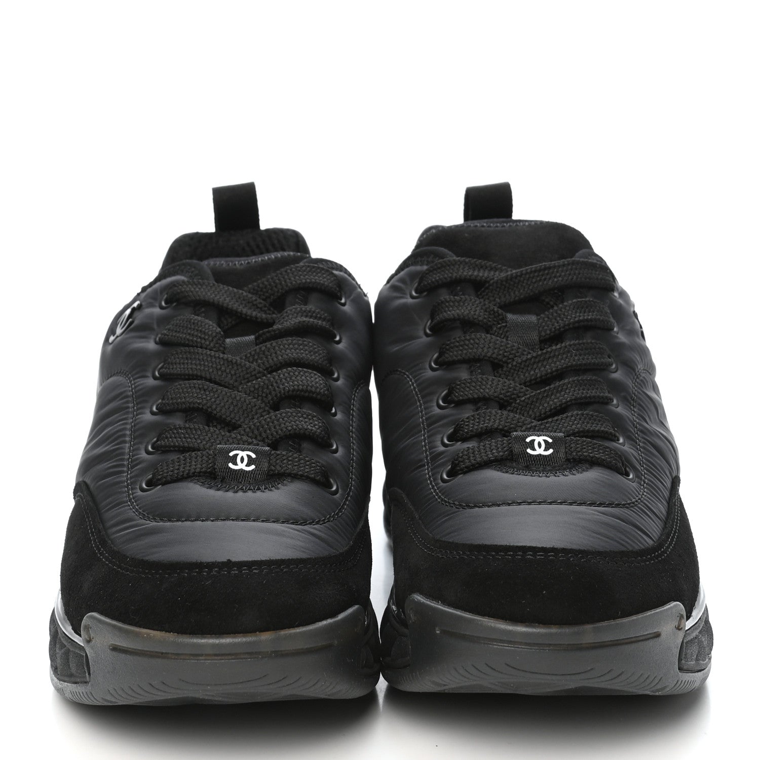 Chanel Nylon Suede Calfskin CC Sneakers 38.5 Black 2 of 8