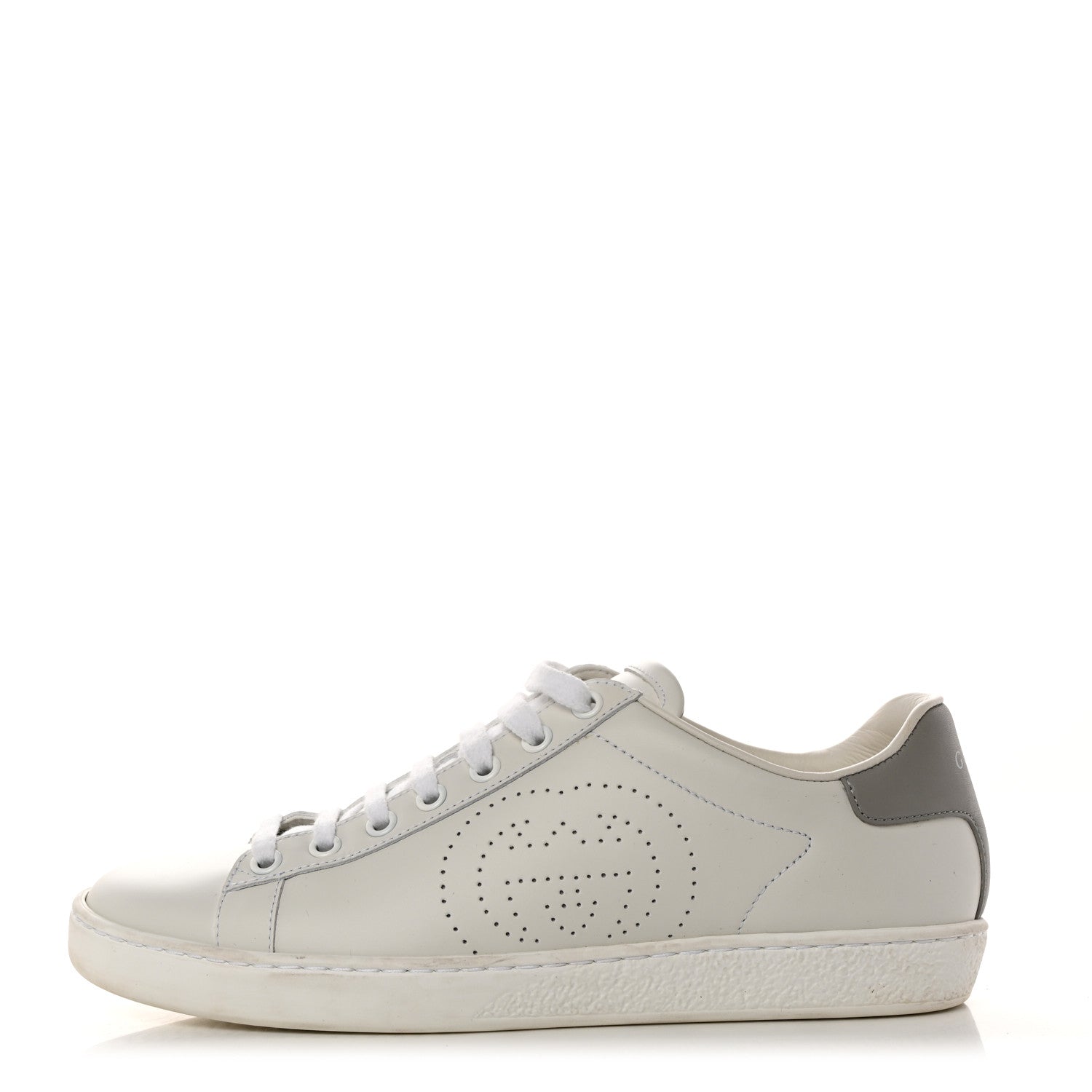 Gucci Calfskin Interlocking G Perforated Womens Ace Sneakers 37.5 White Grey Sky 1 of 9
