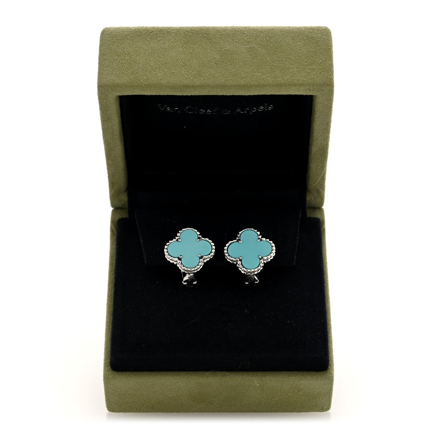 18K White Gold Turquoise Vintage Alhambra Earrings