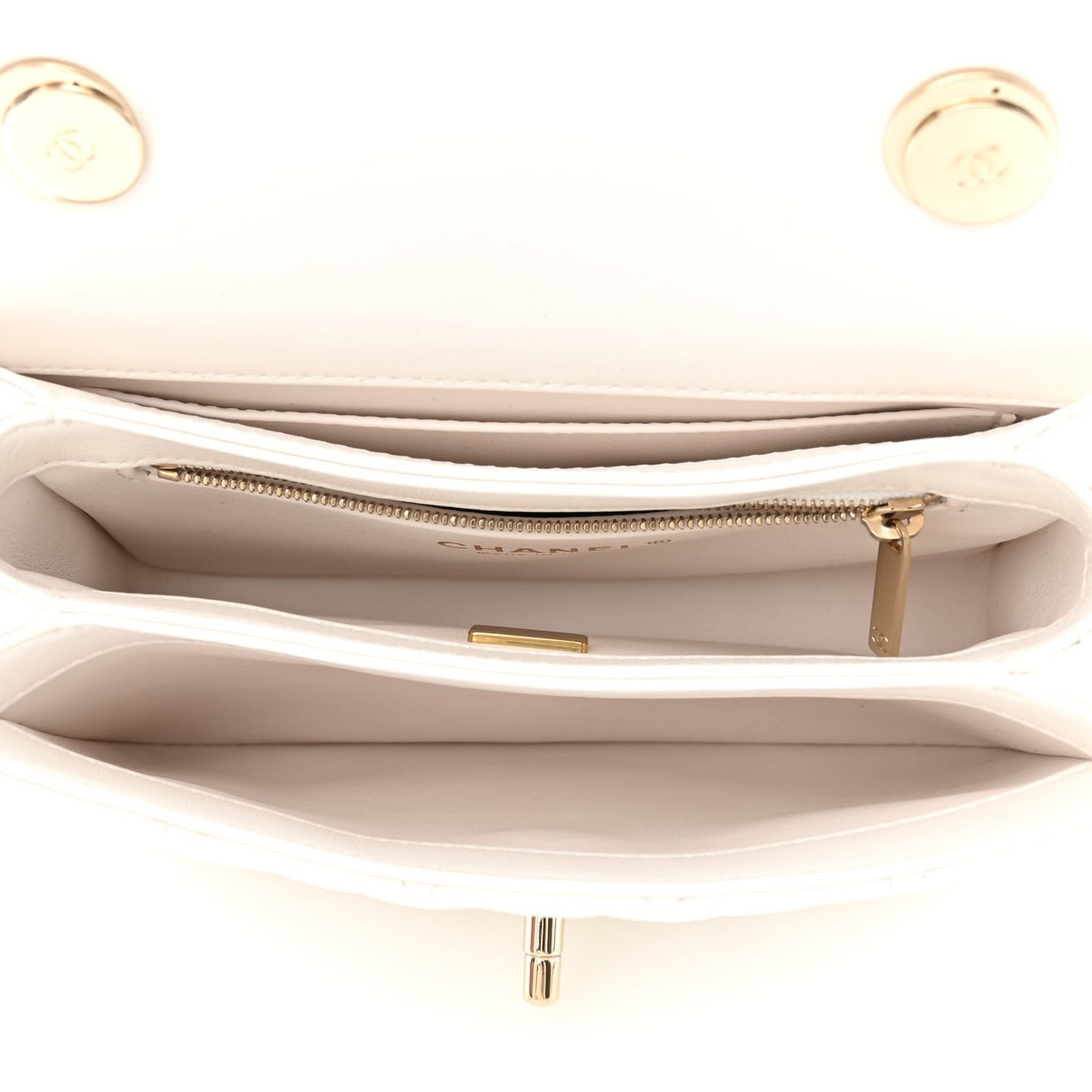 Lambskin Lacquered Quilted Mini Trendy CC Dual Handle Flap Bag White