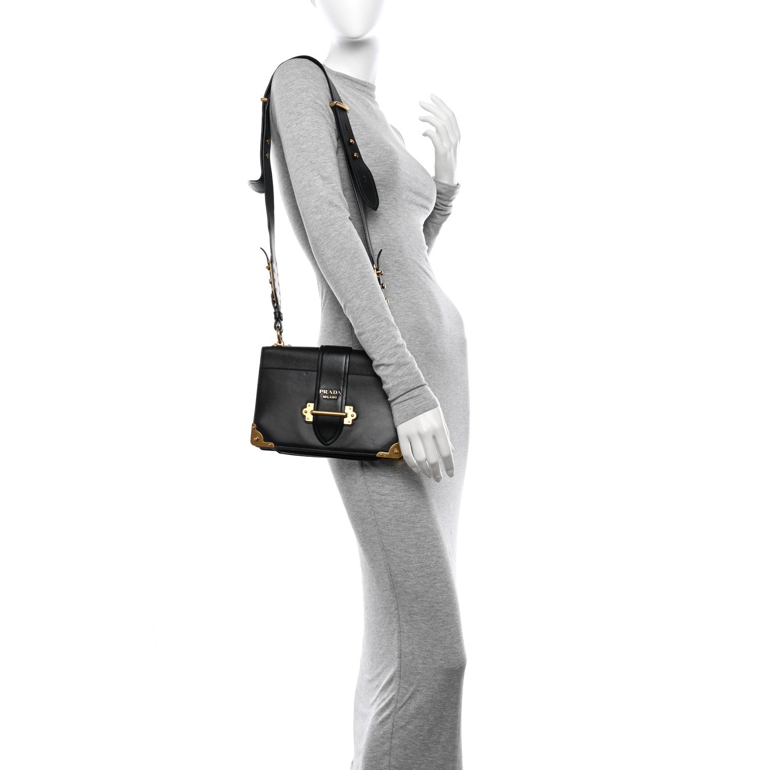 Prada City Calf Saffiano Large Cahier Bag Black 2 of 10