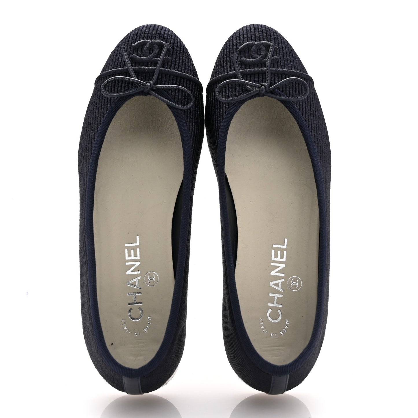 Embroidered Fabric Cap Toe CC Ballerina Flats 37 Dark Navy Blue