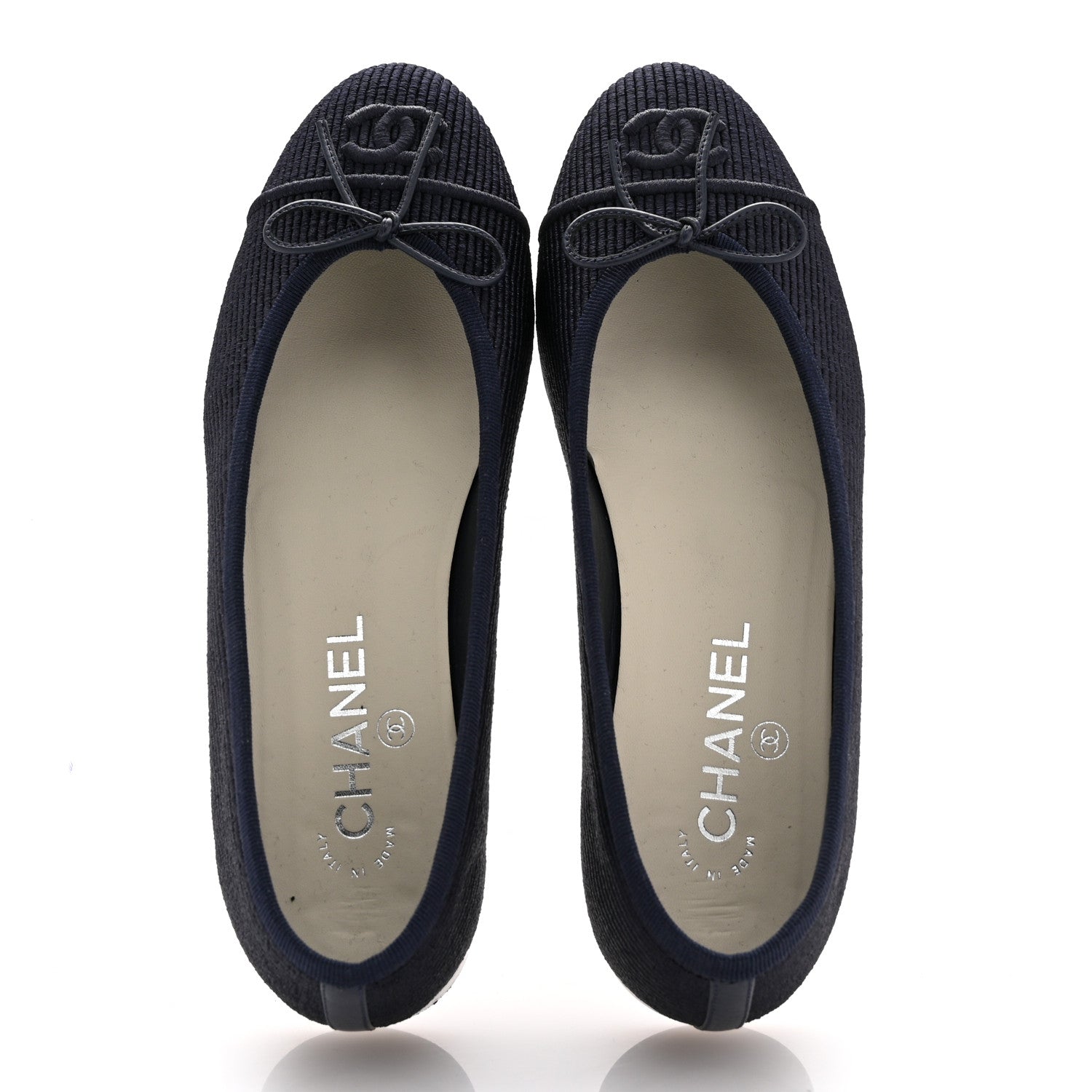 Chanel Embroidered Fabric Cap Toe CC Ballerina Flats 37 Dark Navy Blue 2 of 11