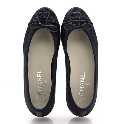 Chanel Embroidered Fabric Cap Toe CC Ballerina Flats 37 Dark Navy Blue 2 of 11