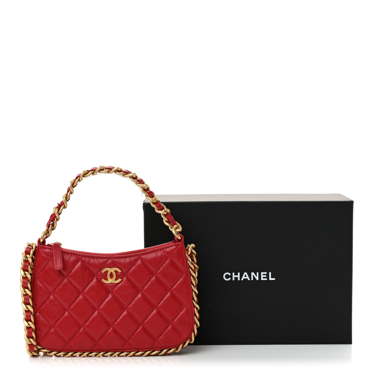Chanel Shiny Crumpled Lambskin Quilted Trendy Chain Around Hobo Red 11 of 11