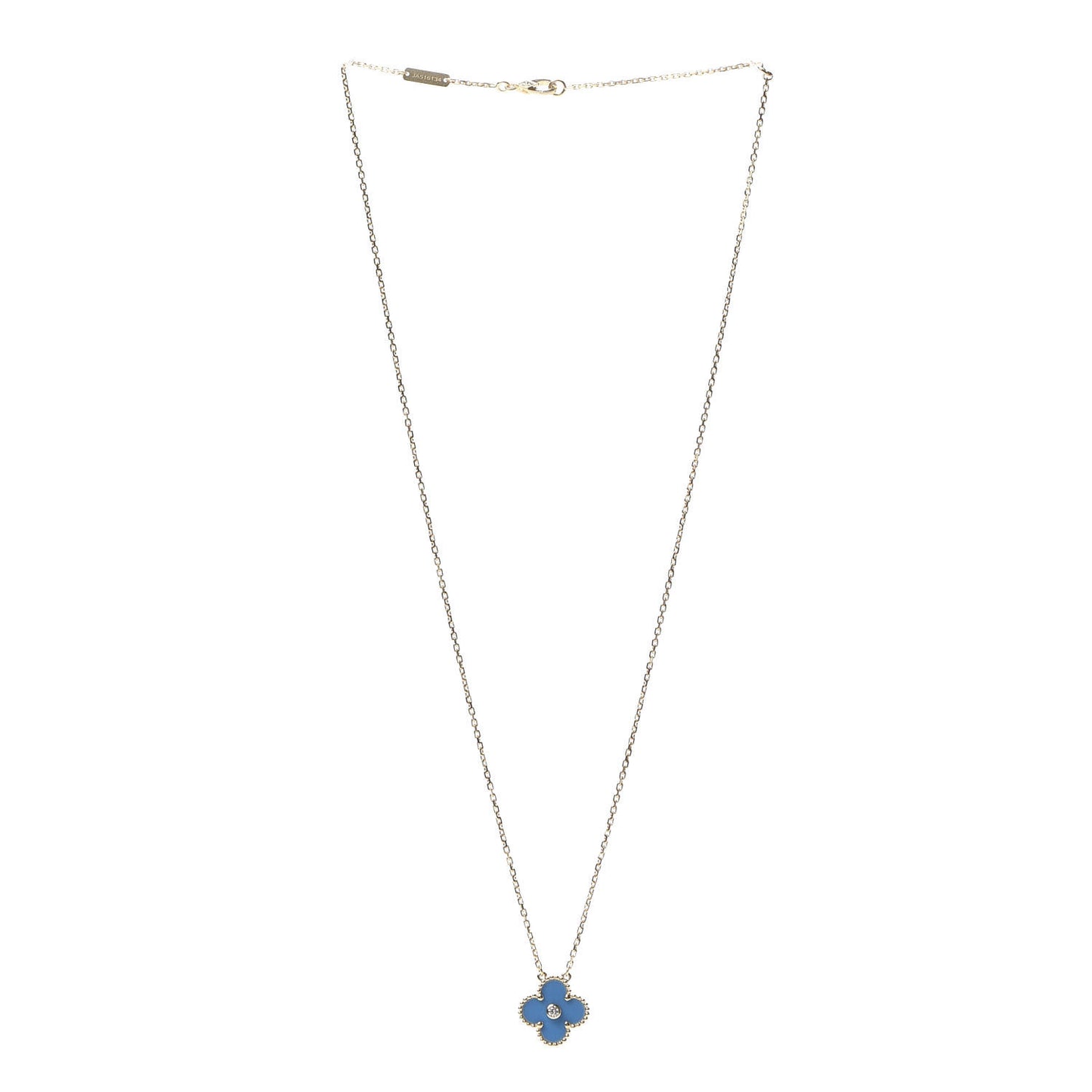 18K Yellow Gold Diamond Celestial Blue Sevres Porcelain Vintage Alhambra Pendant Necklace