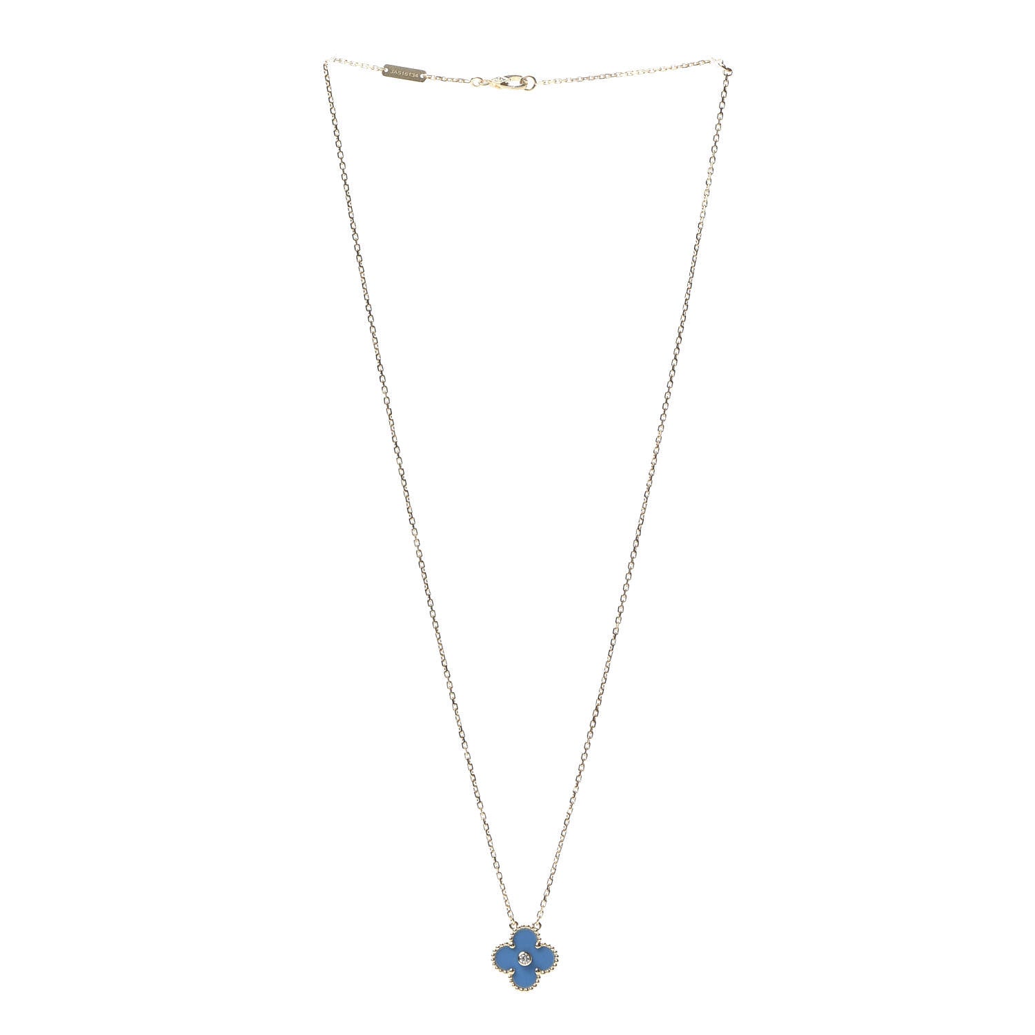 Van Cleef & Arpels 18K Yellow Gold Diamond Celestial Blue Sevres Porcelain Vintage Alhambra Pendant Necklace 3 of 8