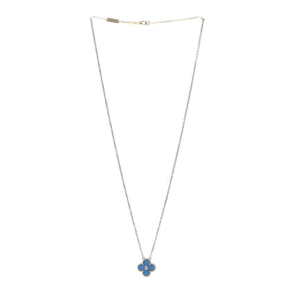 Van Cleef & Arpels 18K Yellow Gold Diamond Celestial Blue Sevres Porcelain Vintage Alhambra Pendant Necklace 3 of 8