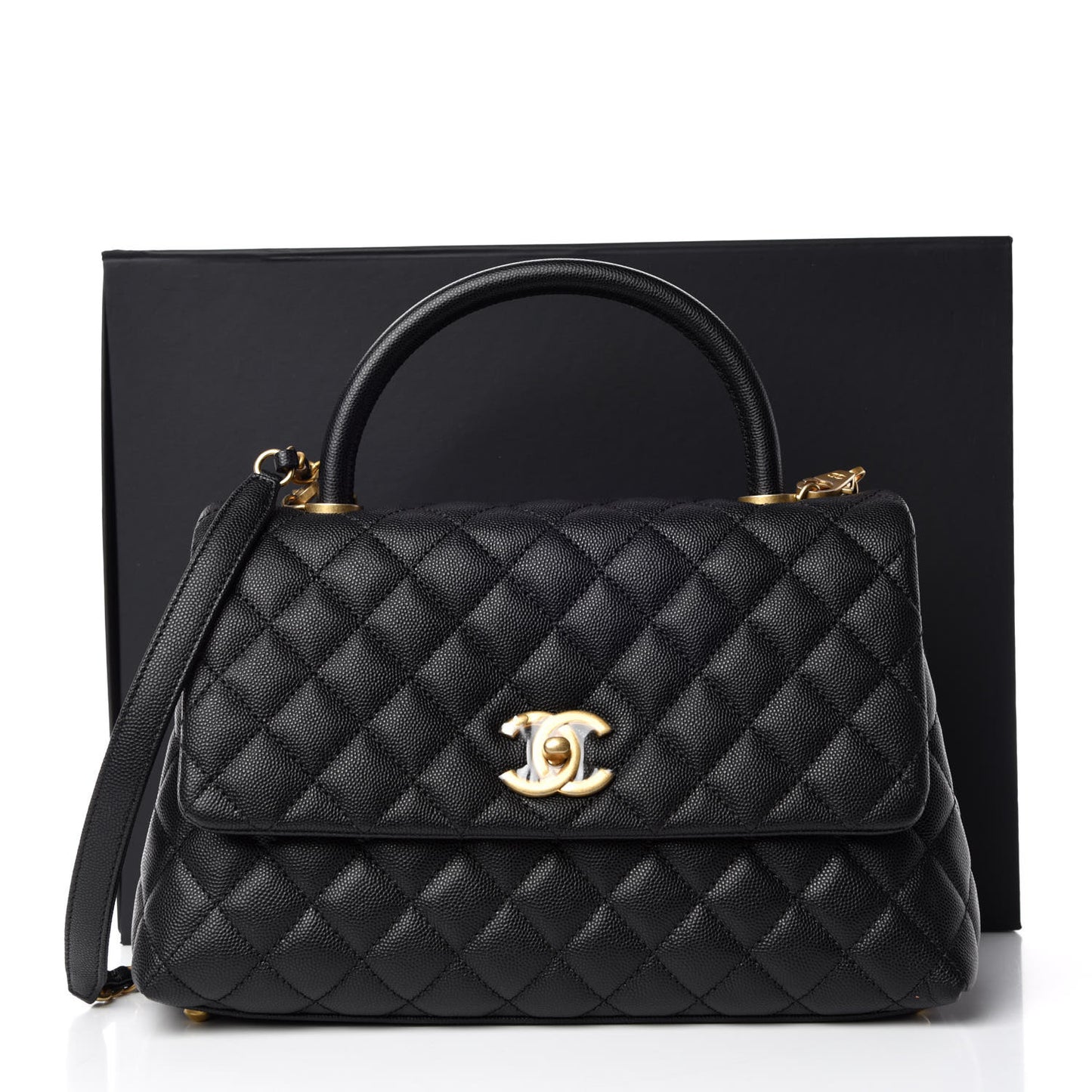 Caviar Quilted Small Coco Handle Flap Black
