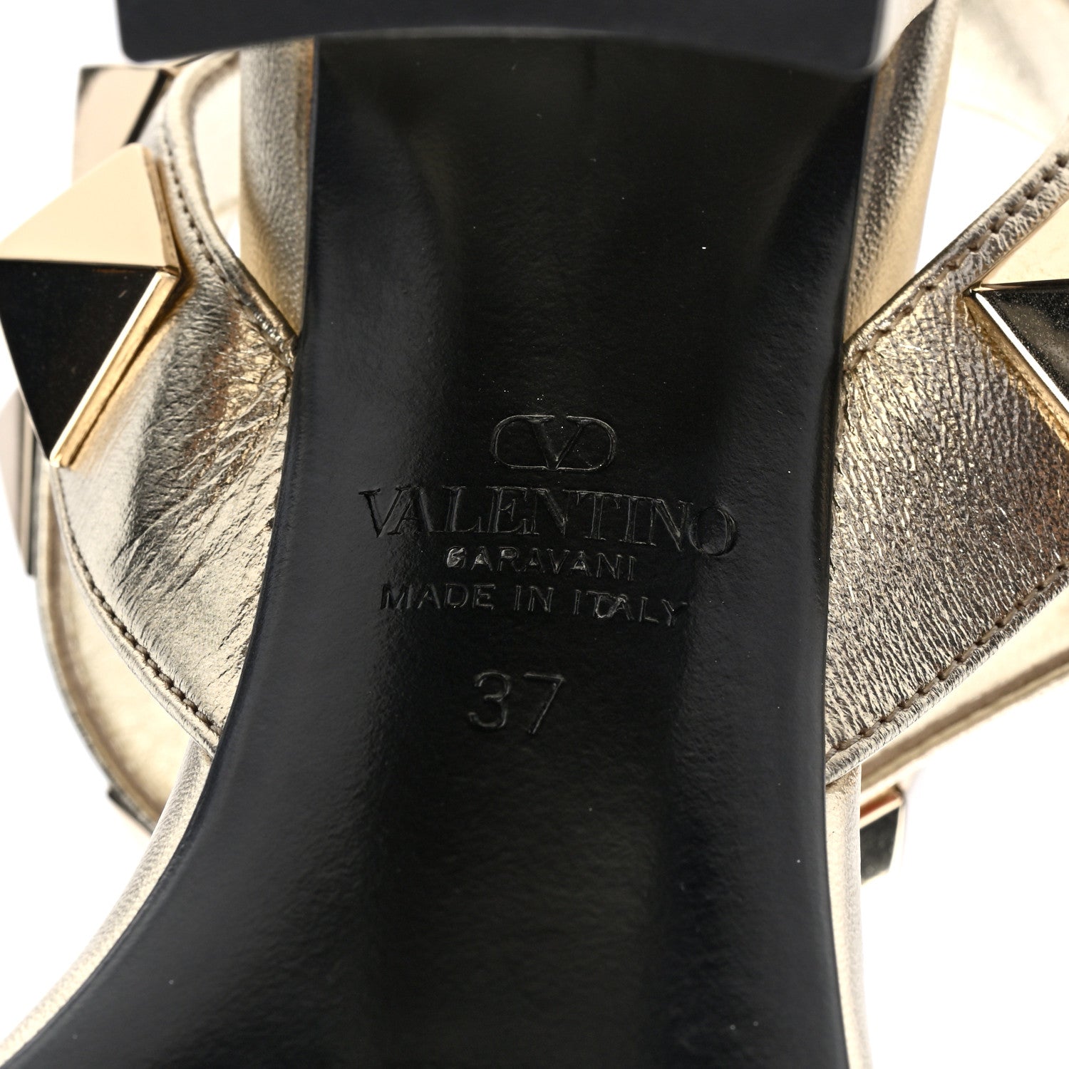 Valentino Garavani Metallic Calfskin Roman Stud T-Strap 90mm Sandals 37 Gold 7 of 7