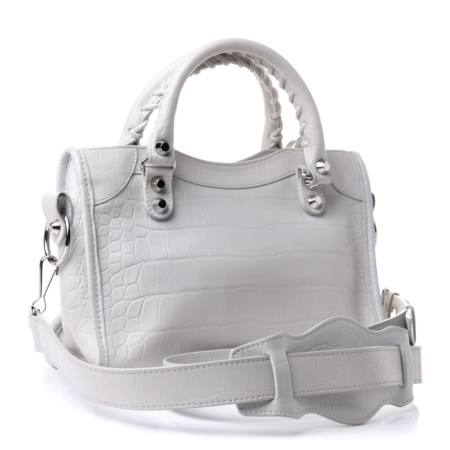 Matte Supple Lambskin Crocodile Embossed Classic Silver Hardware Mini City White