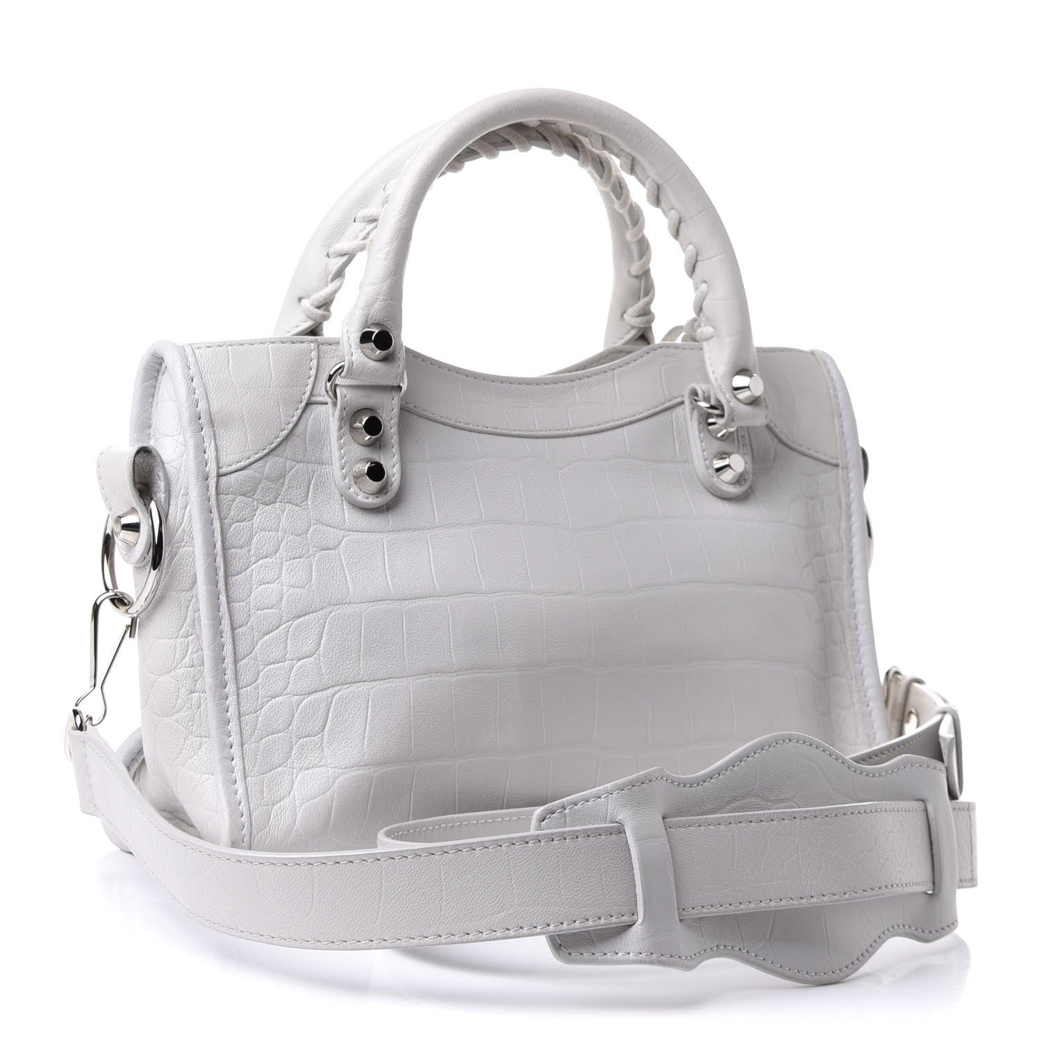 Balenciaga Matte Supple Lambskin Crocodile Embossed Classic Silver Hardware Mini City White 3 of 10