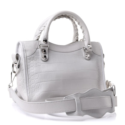 Balenciaga Matte Supple Lambskin Crocodile Embossed Classic Silver Hardware Mini City White 3 of 10