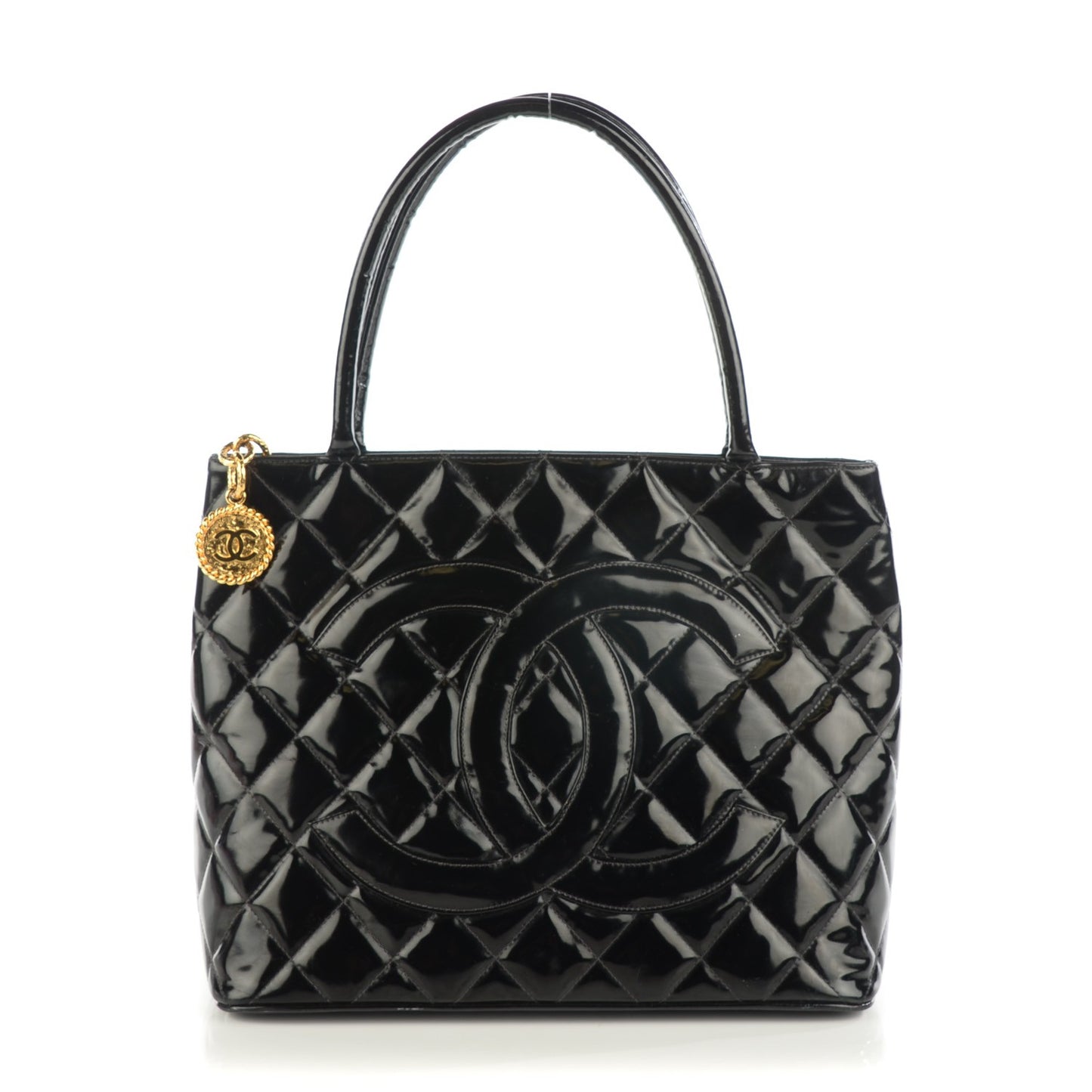 CHANEL Patent Quilted Medallion Tote Black